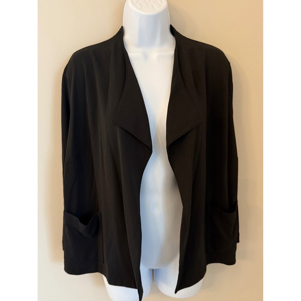 Talbots Cardigan 1X Black Draped Open Front Pocket Professional Layering